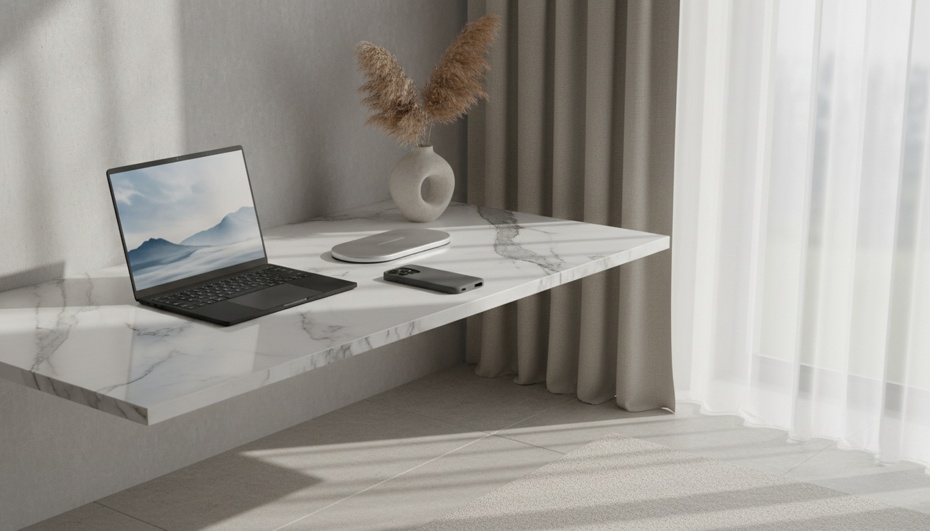 Bureau élégant avec laptop et smartphone — Norève boutique d'accessoires tech